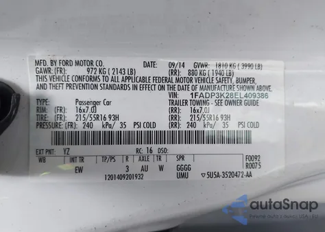 2014 Ford Focus Se from USA, damaged, VIN 1FADP3K28EL409386